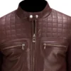Urbane Quilted Maroon Leather Biker Jacket buy from mens leather jacket UK