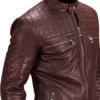 Urbane Quilted Maroon Leather Biker Jacket buy from mens leather jacket UK